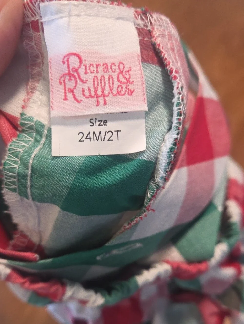 Ricrac & Ruffles Monogrammed Checkered Baby Bubble Romper - Red & Green